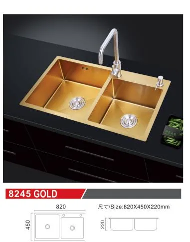 Walnut 8245 Nanometers Handmade Kitchen Sink Double Bowl OEM/ODM China Factory Wholesale